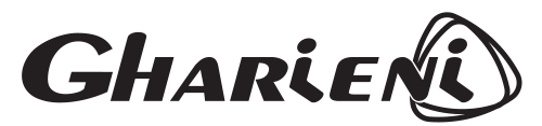Gharieni brand logo in black with stylized letter i encircled on the right.