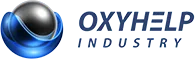 OxyHelp Industry logo with a metallic sphere and blue text on a dark background.