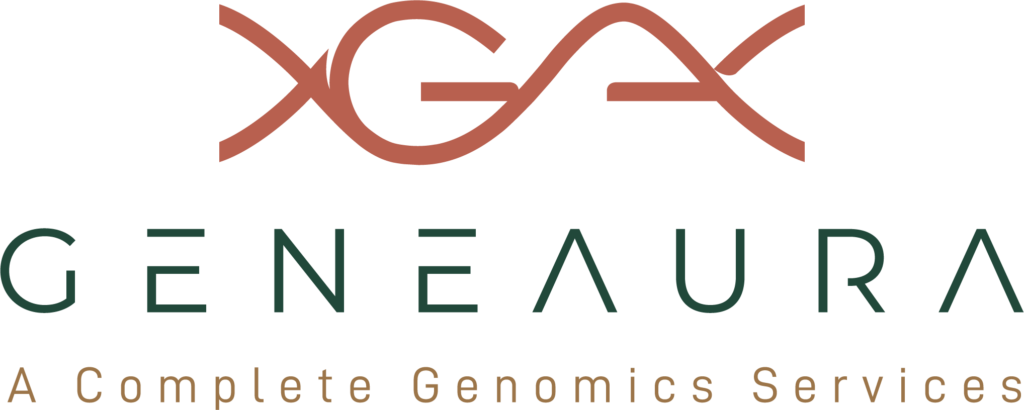 GeneAura logo with stylized DNA strand above company name and tagline Complete Genomics Services