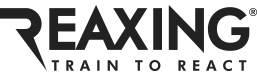Reaxing brand logo with tagline Train to React.