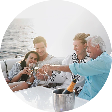 Family celebrating on a boat
