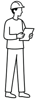Silhouette d'un travailleur portant un casque et tenant une tablette.