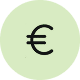 Symbole Euro noir sur fond circulaire vert clair.