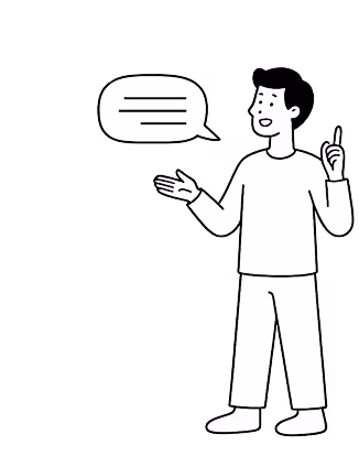 Personne parlant avec une bulle de dialogue vide à côté, exprimant une idée ou un commentaire.