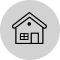 Icône maison grise simple avec toit et fenêtre carrée.