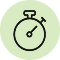 Icône de chronomètre simple dans un cercle vert pâle sur fond blanc.