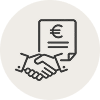 Icône d'une poignée de main avec un document comportant le symbole euro au-dessus.