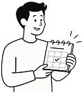 Person smiling and holding a calendar with check marks on two dates.