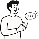 Person holding a phone with a speech bubble showing three dots, indicating typing or messaging.