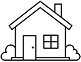 Icône noire d'une maison simple avec toit à deux pans, porte et fenêtre.