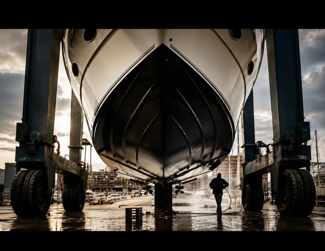 Professional hull cleaning and pressure washing at Granville Island Boatyard False Creek Vancouver