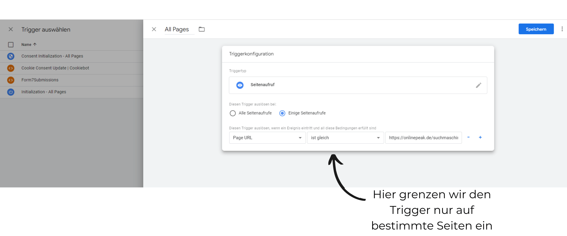 Google Tag Manager Trigger "Seitenaufruf" Einige Seitenaufrufe