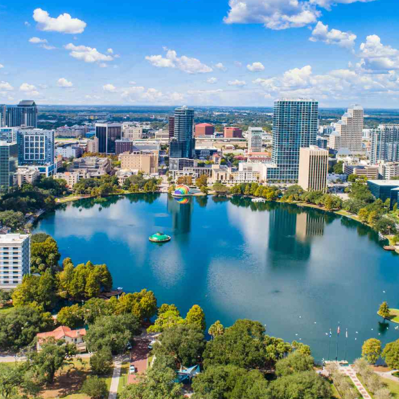 Aerial view of Orlando, Florida, home of AGB Insurance's satellite office