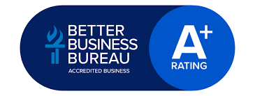 Better Business Bureau accredited business logo with A+ rating symbol.