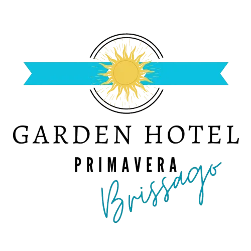 Logo of Garden Hotel Primavera Brissago with a yellow sun and a blue banner.