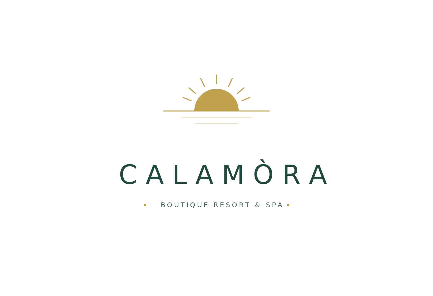 Logo with a golden sun above the word CALAMÒRA and tagline below on a black background.