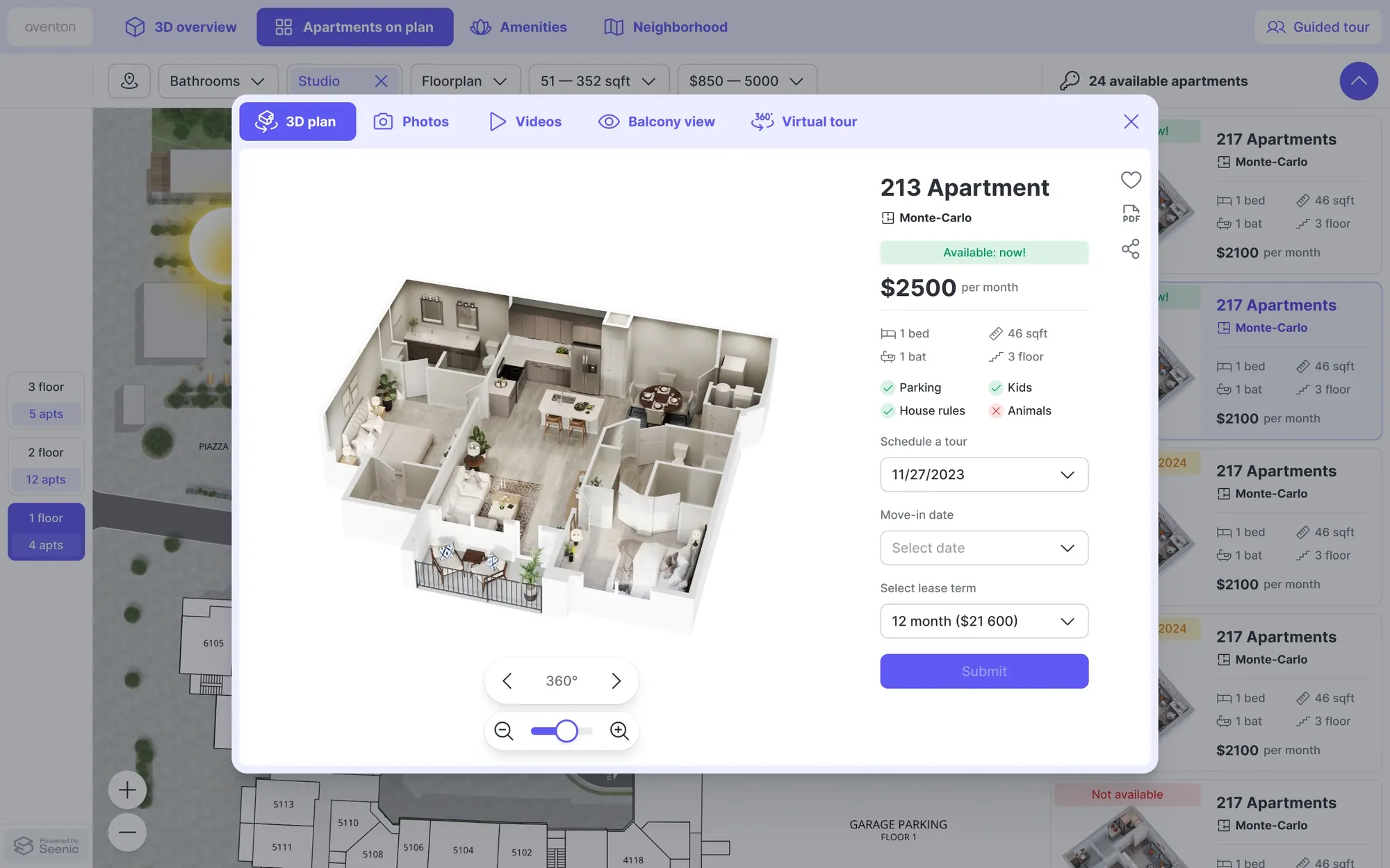 Floor plan inside the 3D Explorer apartment card