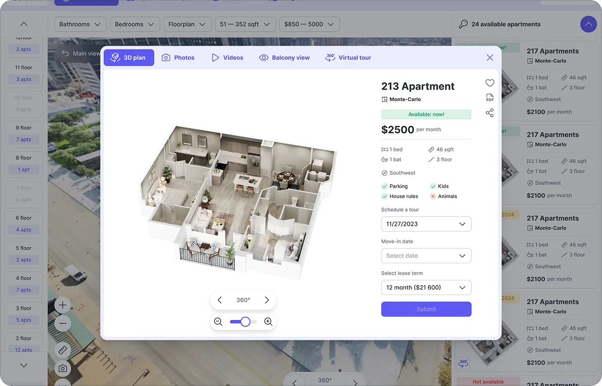 Seenic Apartment card with live availability