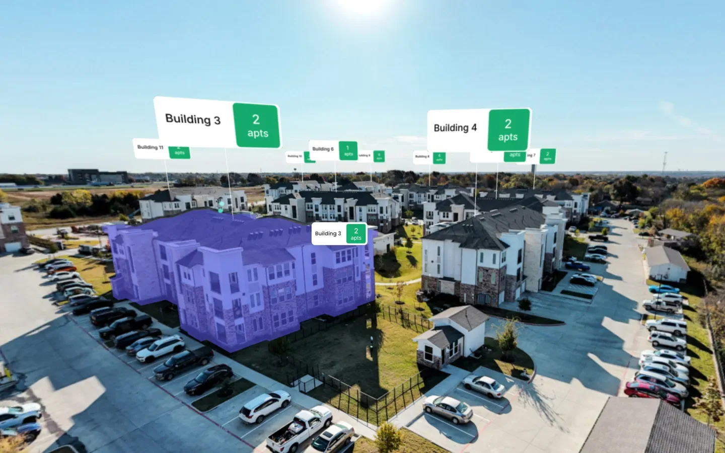 Aerial property view showing building layout