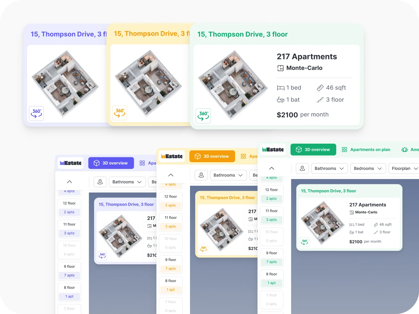 Seenic white-label — three brand variants of the same UI