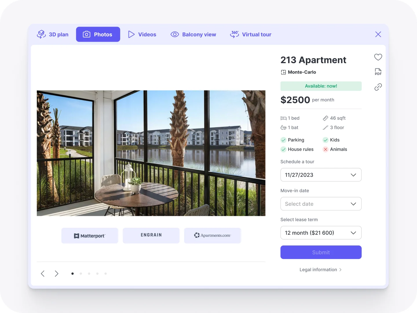 Seenic open stack — Engrain, Matterport, Apartments.com integrations
