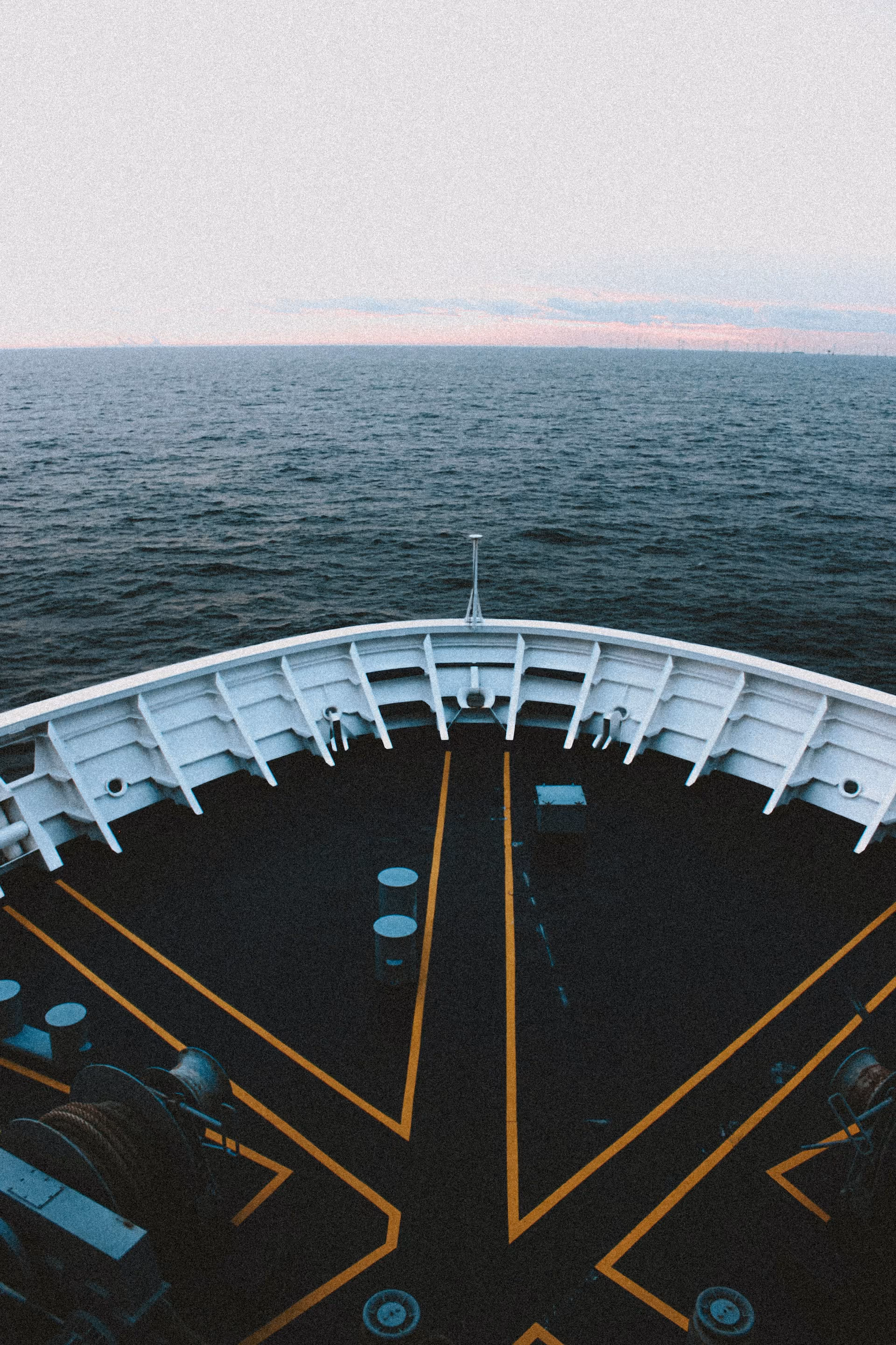 View over a ship's bow toward the open sea