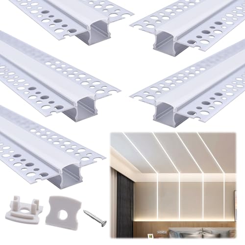 Muzata 5 Pack 3.3FT/1M Plaster-in Trimless Recessed LED Channel U117 WW
