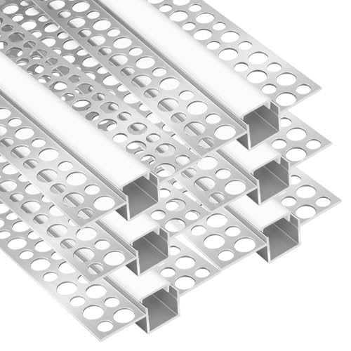 YGS-Tech Plaster-in LED Aluminum Channel 3.3FT/1M 6 Pack Trimless Recessed LED Strip Light Diffuser Channel Drywall LED Profile with Milky Diffuser for Ceiling and Wall Lighting