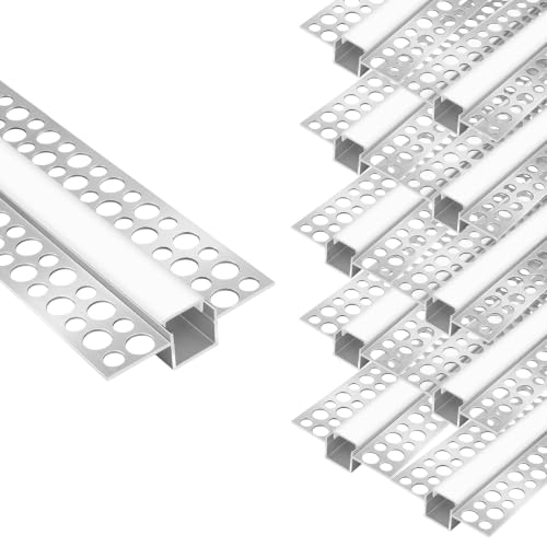 YGS-Tech Plaster-in LED Aluminum Channel, 10-Pack 3.3FT/1M Each, Trimless Recessed LED Light Strip Diffuser Channel, Drywall Aluminum LED Channel Profile with Milky Diffuser for Ceiling and Wall