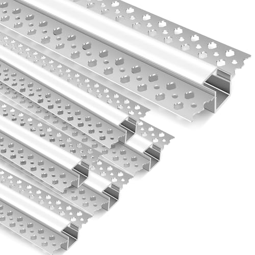 Aluminum LED Channel 3.3ft/1M 6Pack, Plaster-in Trimless Recessed Aluminum Profile for LED Strip Lights, Double Edge Drywall Mount LED Strip Diffuser Channel with Milky Cover for Wall and Ceiling
