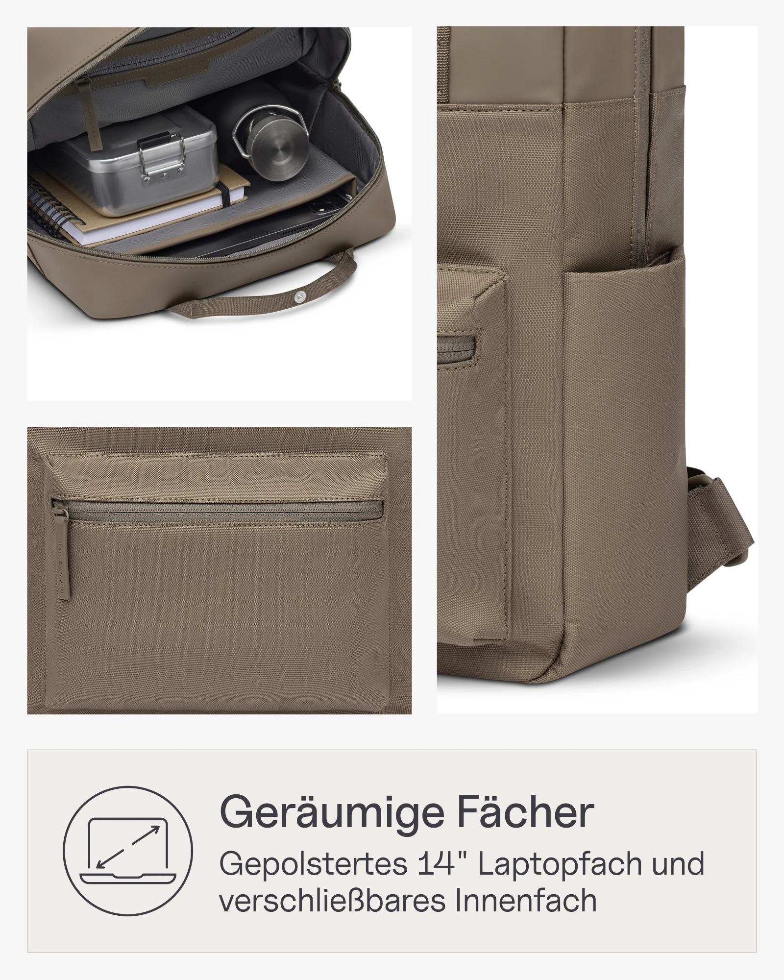 Amazon Produktbild Kapten & Son Rucksack mit Detailansicht der Innenfächer