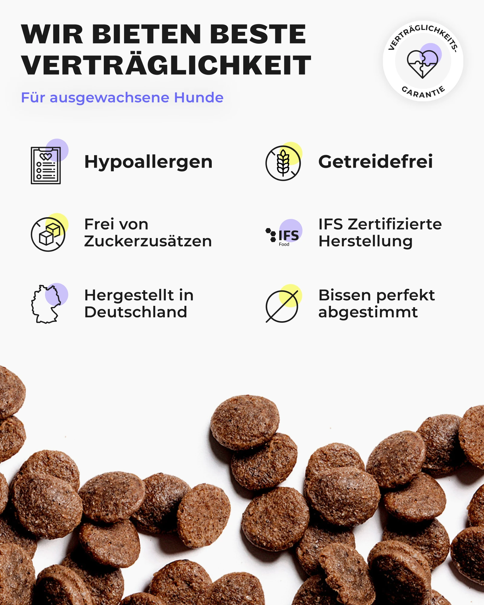 Amazon Produktbild HEYHOLY Hundefutter mit Übersicht der Produktvorteile