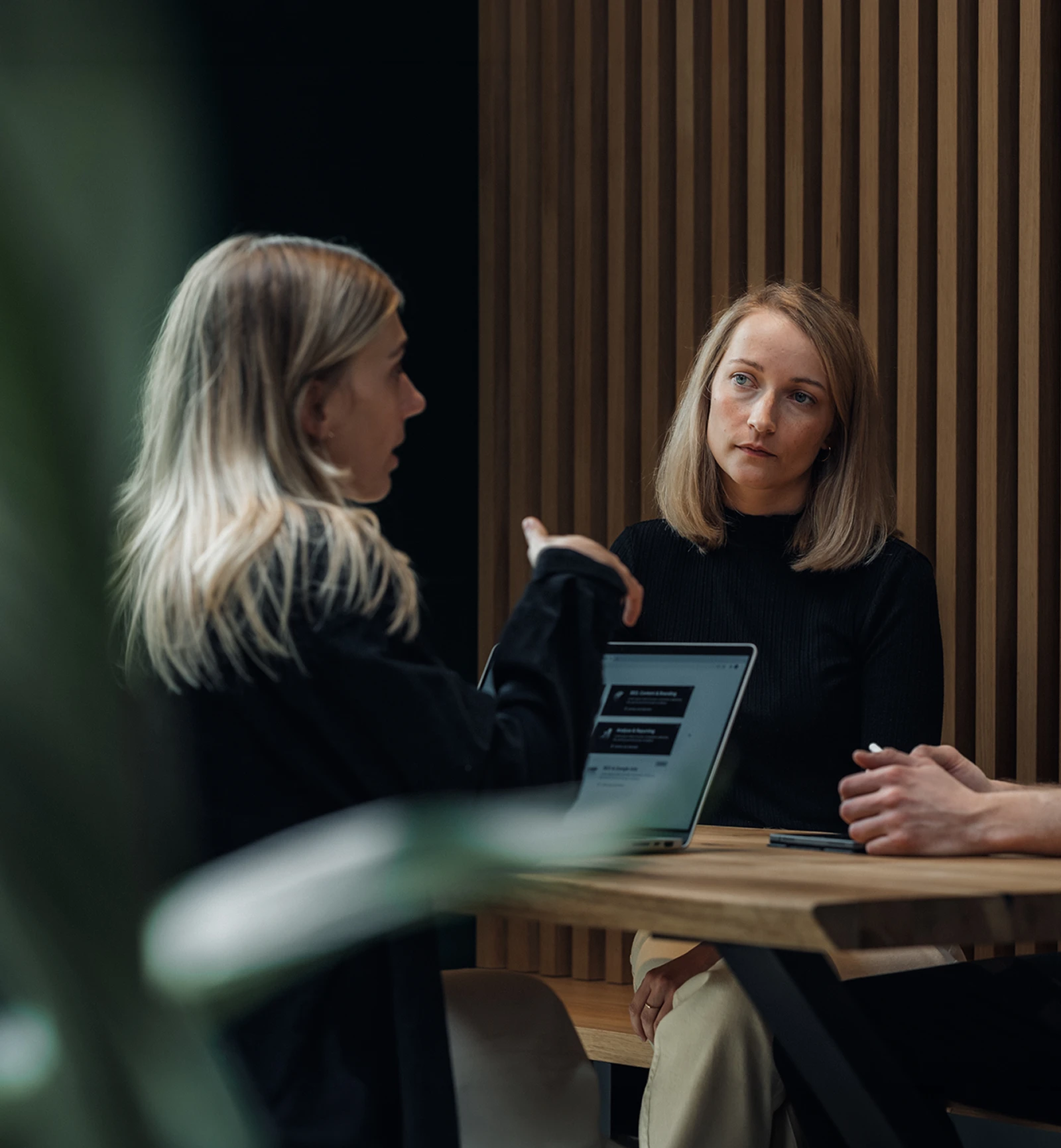 Geschäftsführung von evolve+adapt besprechen im Meeting datenbasiert die Amazon- und Markenstrategie