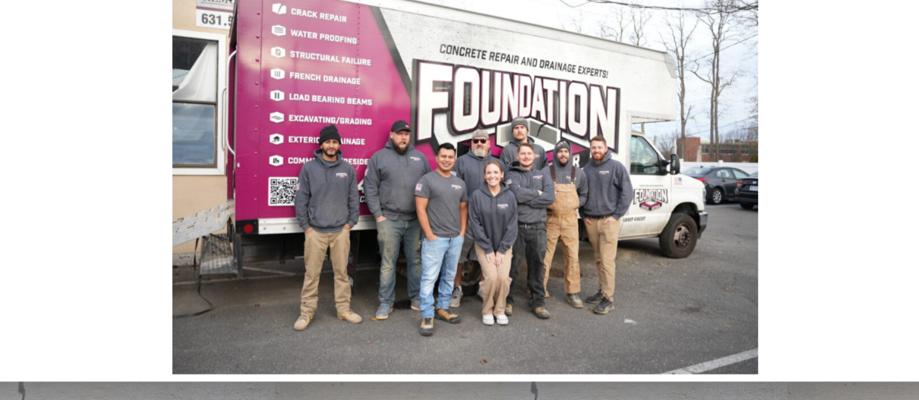 Foundation Crack Repair crew with the company truck