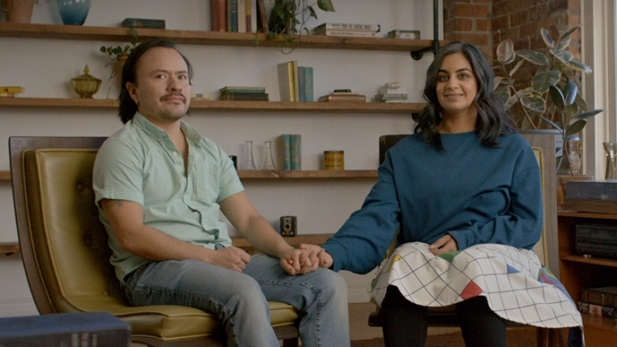 Video still of Fayza and Benn