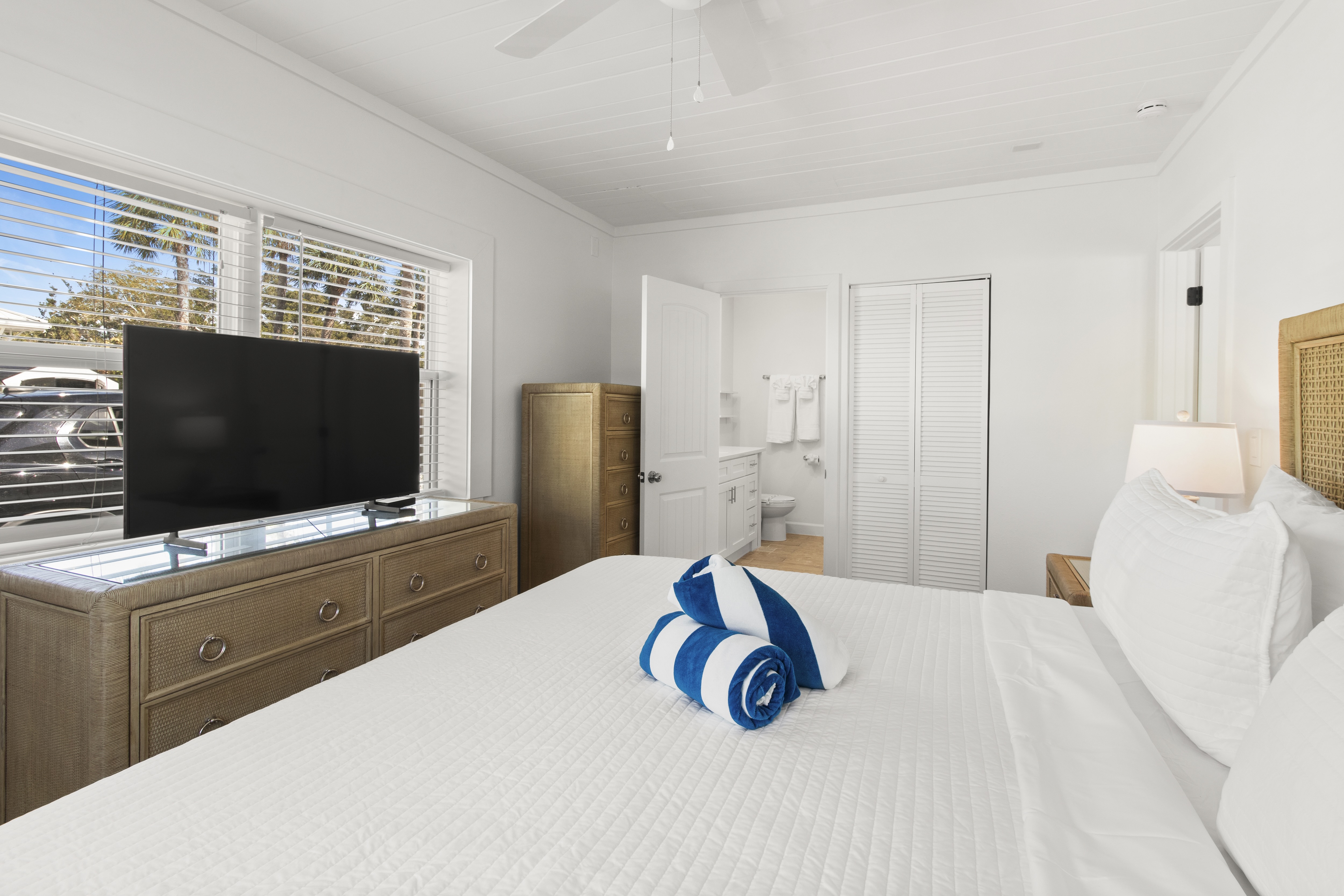 Bedroom in a Gulf-front suite at The Wicker Inn beach hotel, Longboat Key