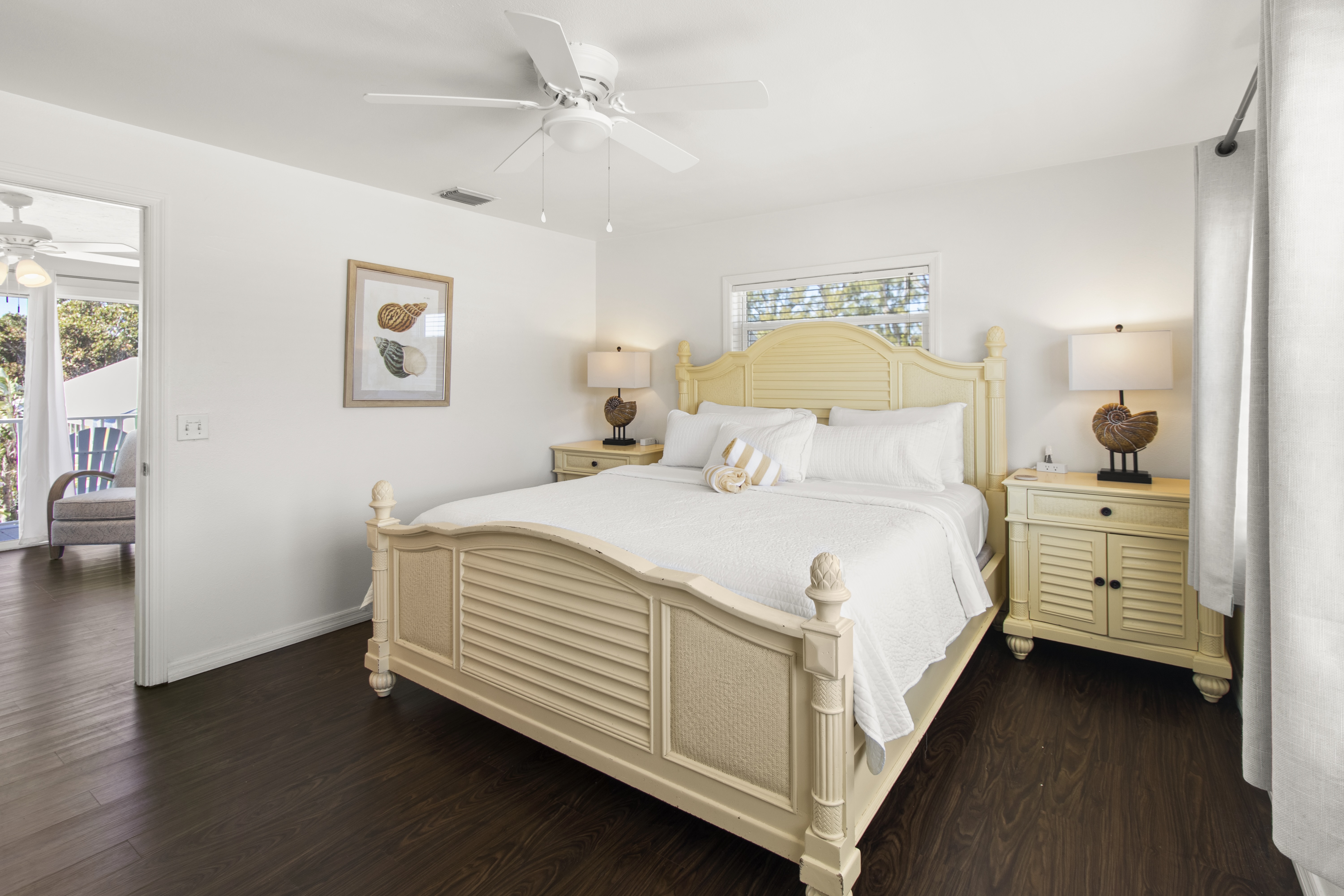 Bedroom in a Gulf-front suite at The Wicker Inn beach hotel, Longboat Key