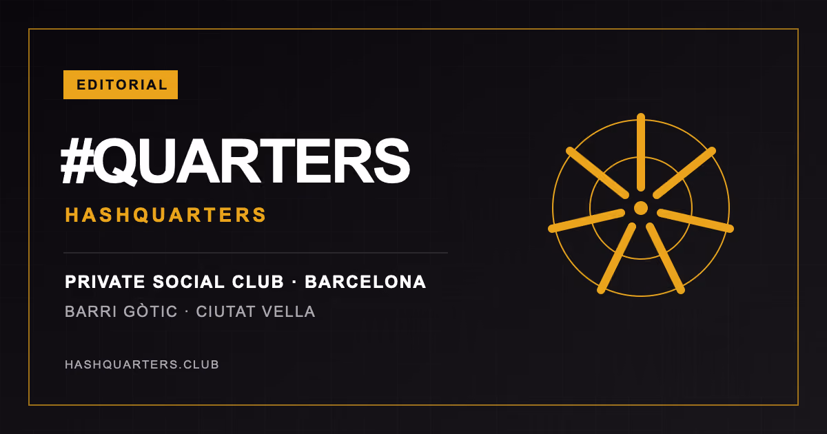 Tarjeta editorial de HashQuarters, club social privado en Barcelona