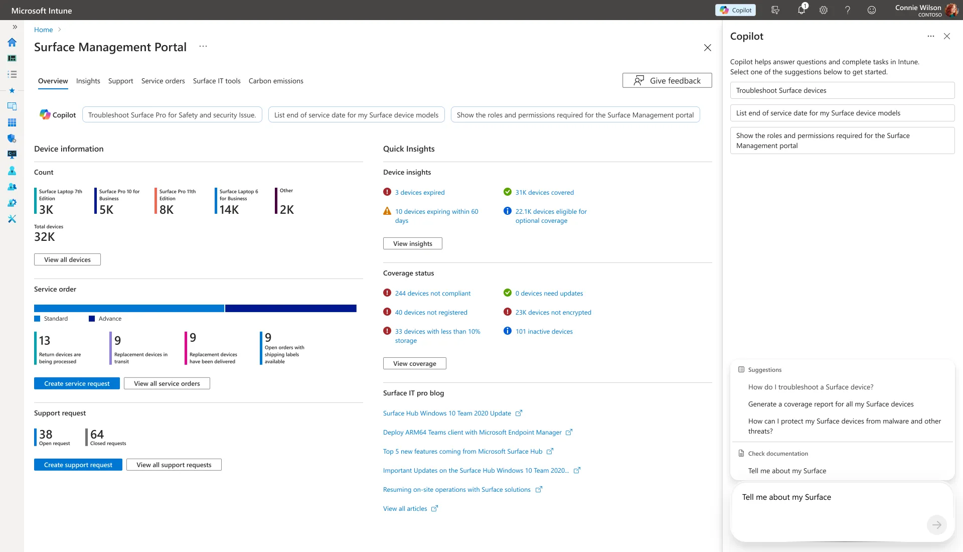 msft copilot surface mgmt portal dashboard