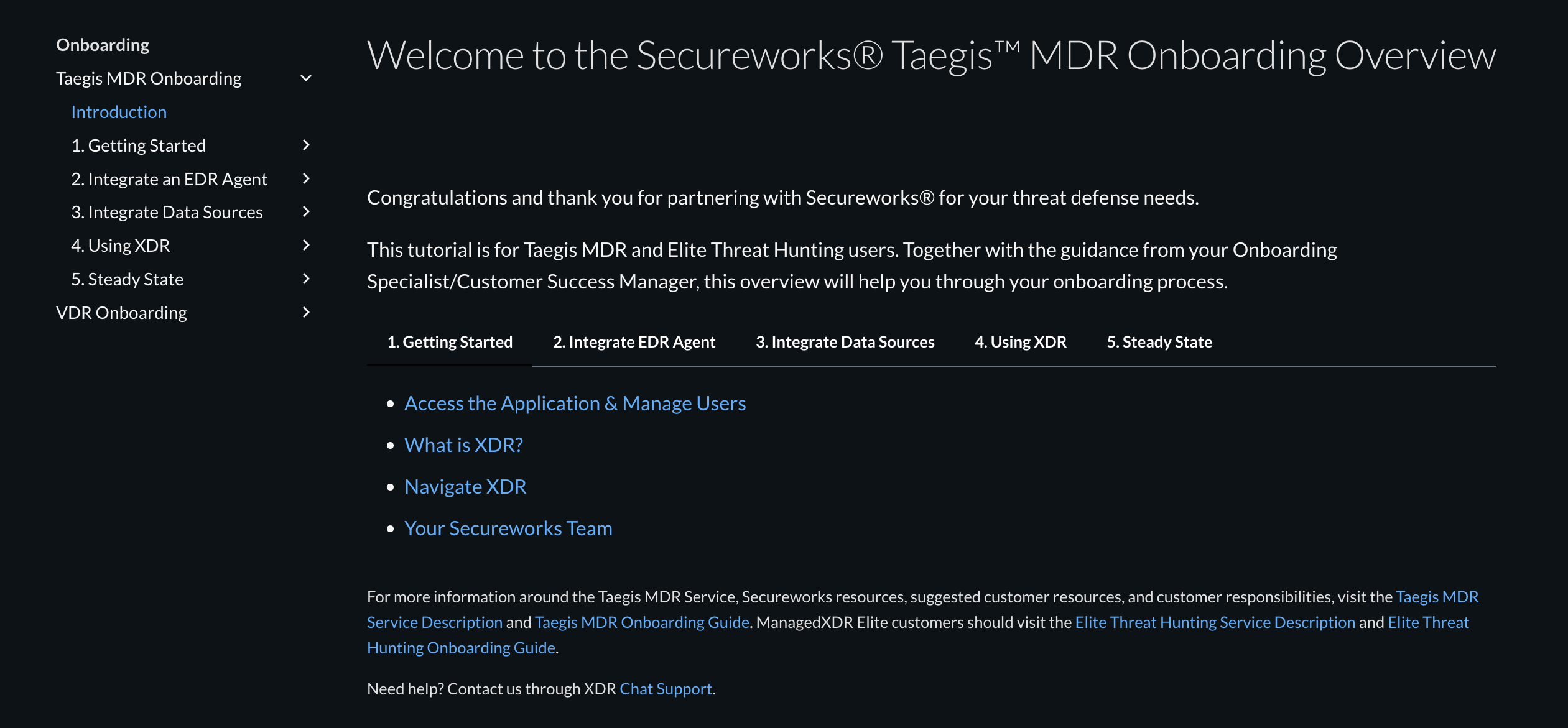 Secureworks Taegis onboarding view