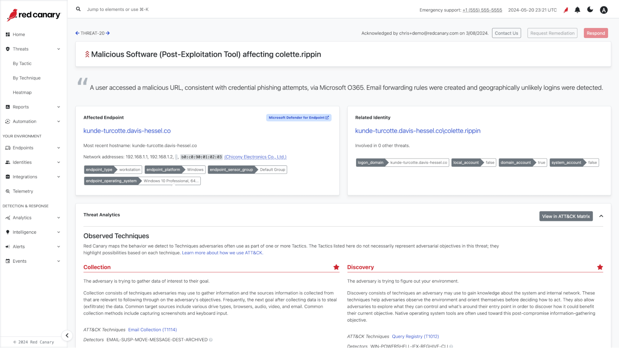 Red Canary threat timeline view
