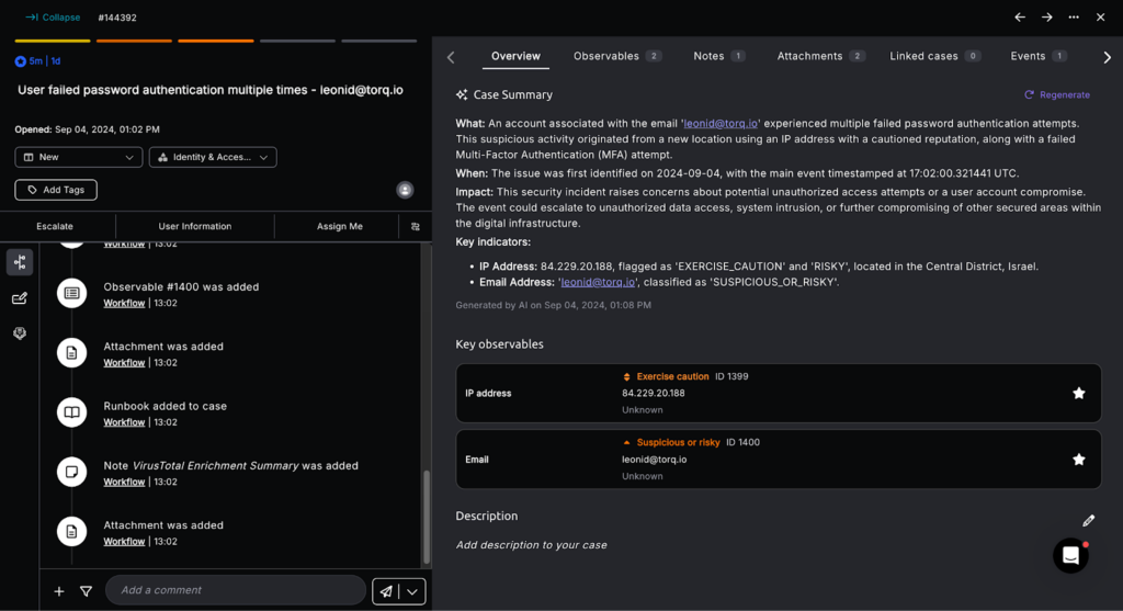 Torq case summaries view
