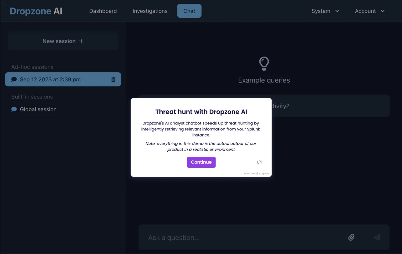 Dropzone AI threat hunt report
