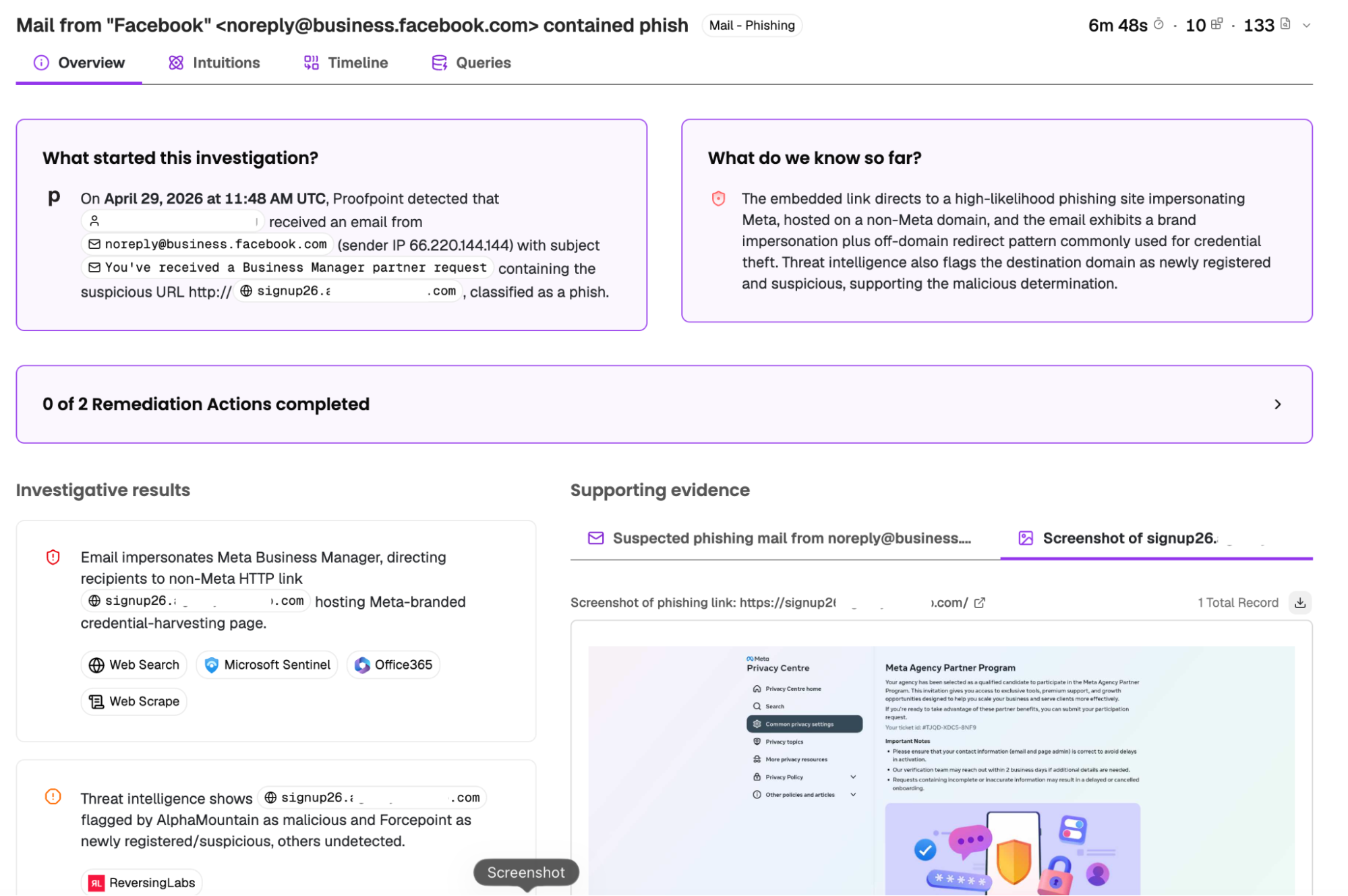 Prophet AI SOC Analyst phishing campaign investigation