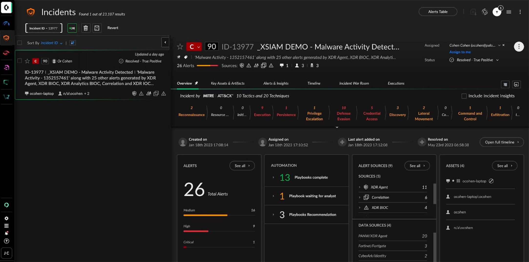 Palo Alto Networks Cortex XSIAM incident management view