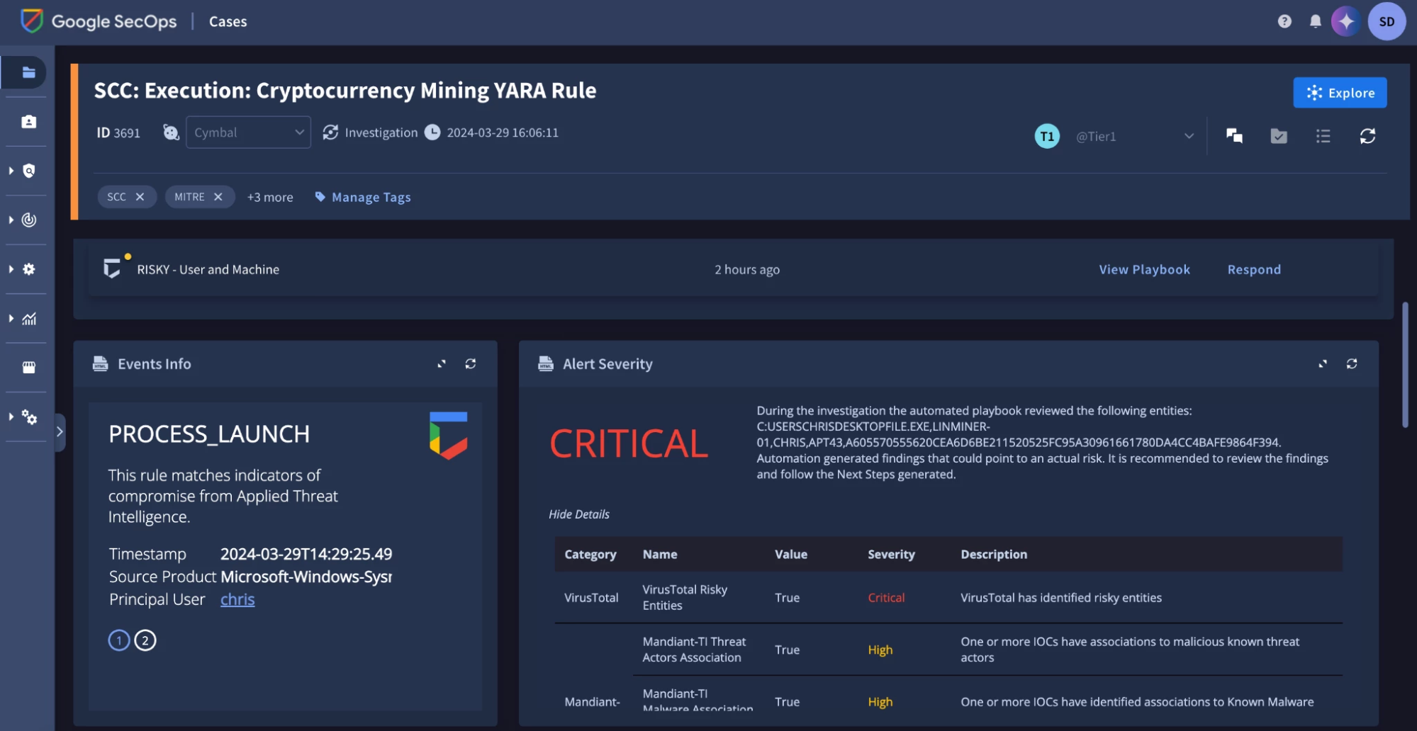 Google Security Operations console