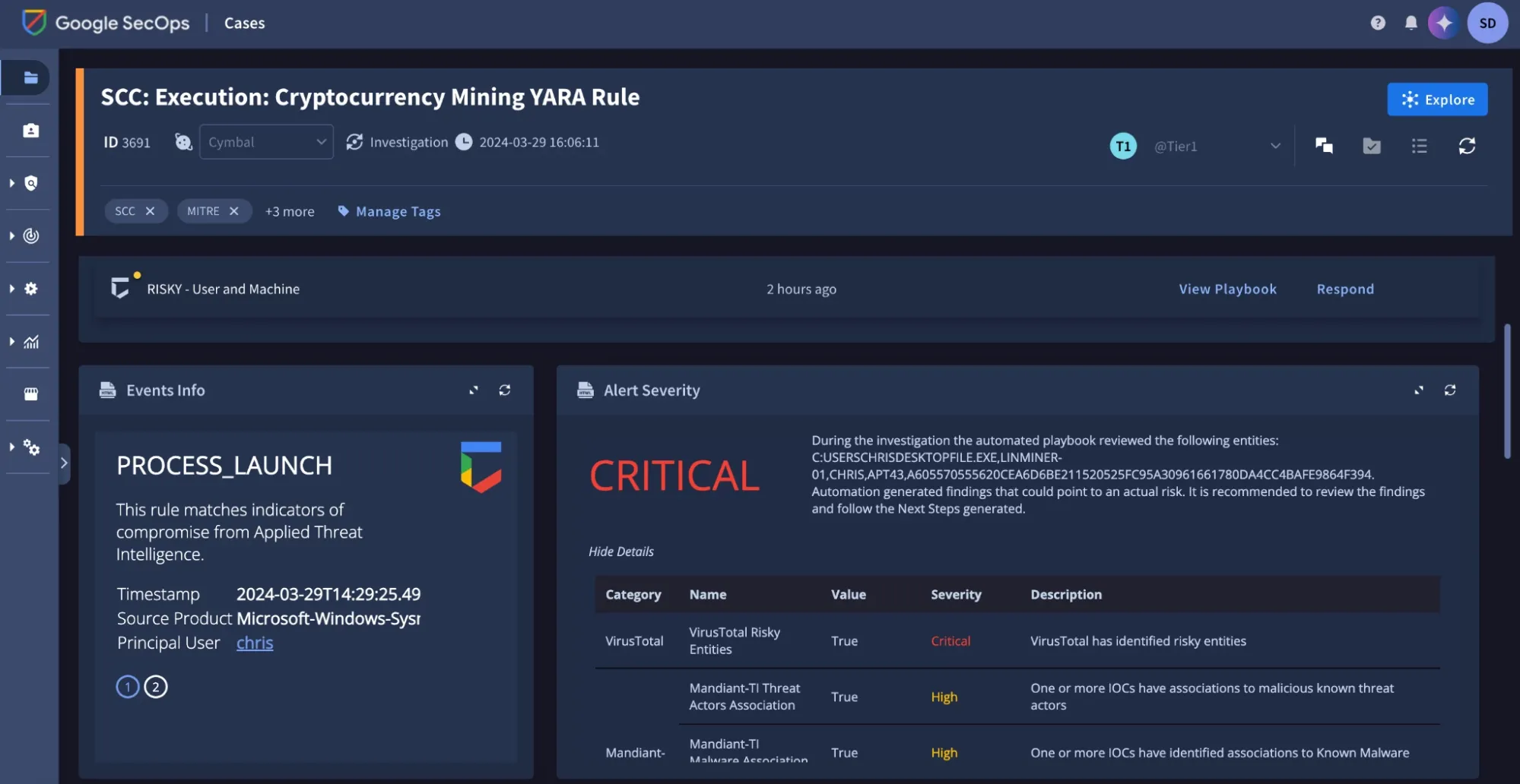 Google Security Operations console