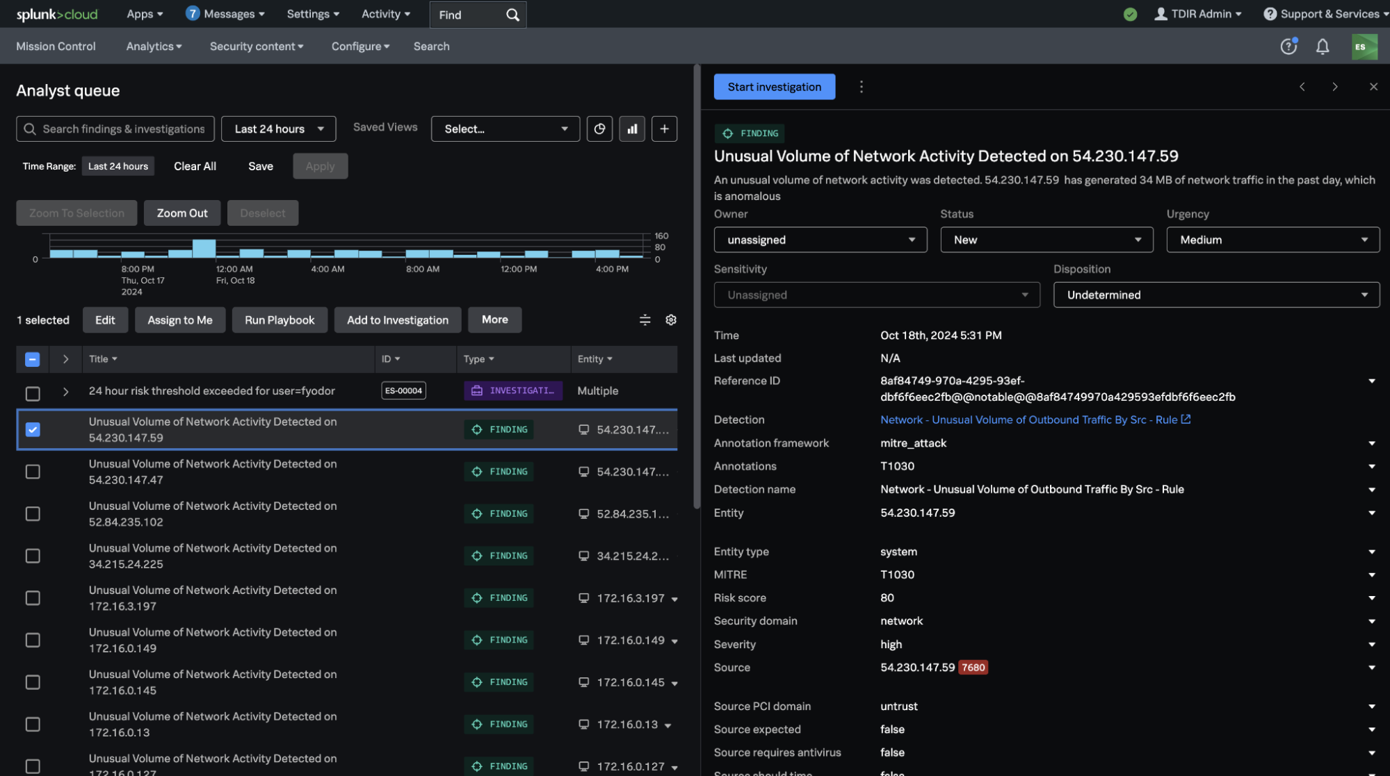 Splunk Enterprise Security interface screenshot