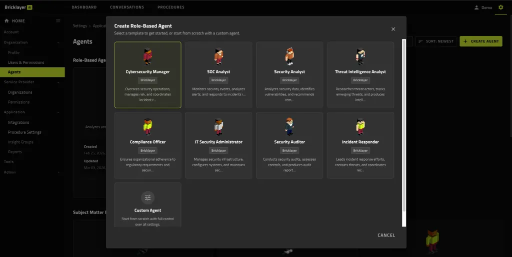 Bricklayer AI agent team selection