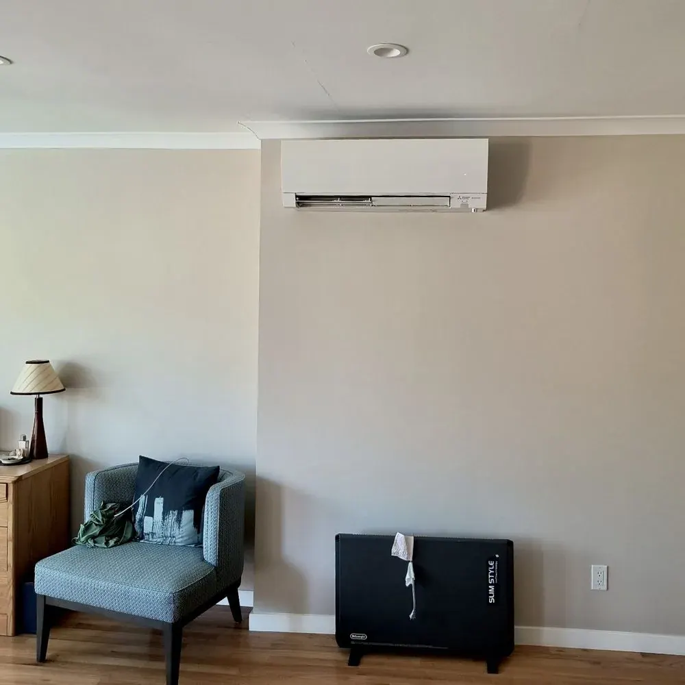 Ductless indoor unit in a living room